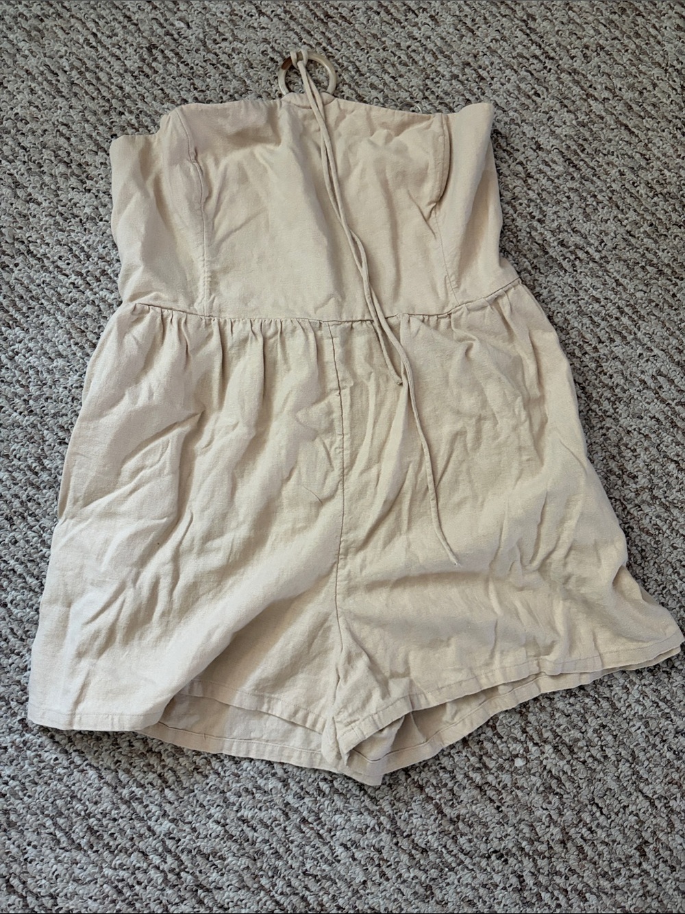 Old Navy Cream Strapless Linen-Blend Romper Shorts